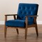 Baxton Studio Sorrento Blue Velvet Upholstered Walnut Finished Wooden Lounge Chair 160-9938 - alternate 6